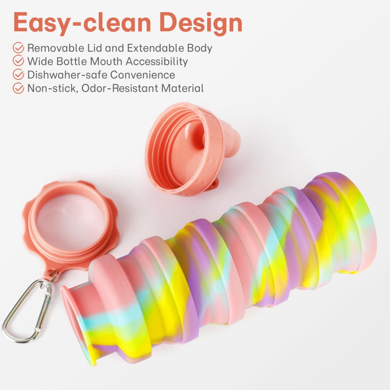 MAKERSLAND Collapsible Water Bottles for Travel, Foldable Sports Water Bottle for Kids, Reusable Water-proof Silicone Water Bottles with mountaineering Buckle for Camping Hiking Holiday - Image 5